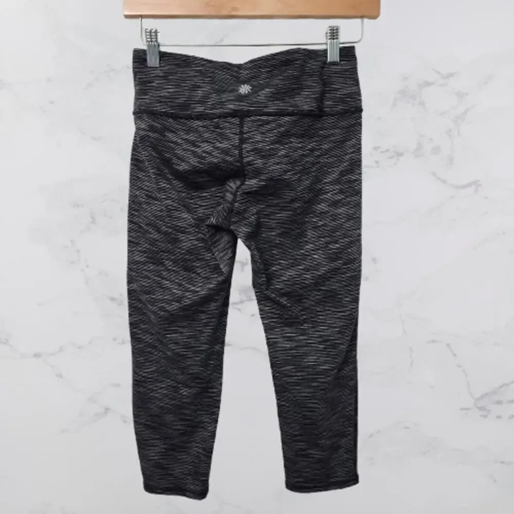 ATHLETA Energy Chaturanga Crop Legging Space Dye Black Gray Stripe Small